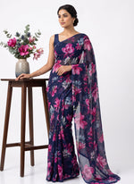 Load image into Gallery viewer, Garden Vareli Printed Nara Chiffon Saree without Blouse