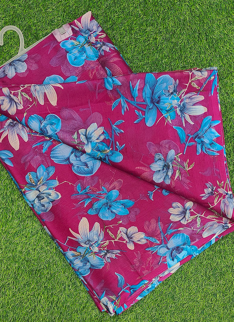 Garden Vareli Printed Nara Chiffon Saree without Blouse