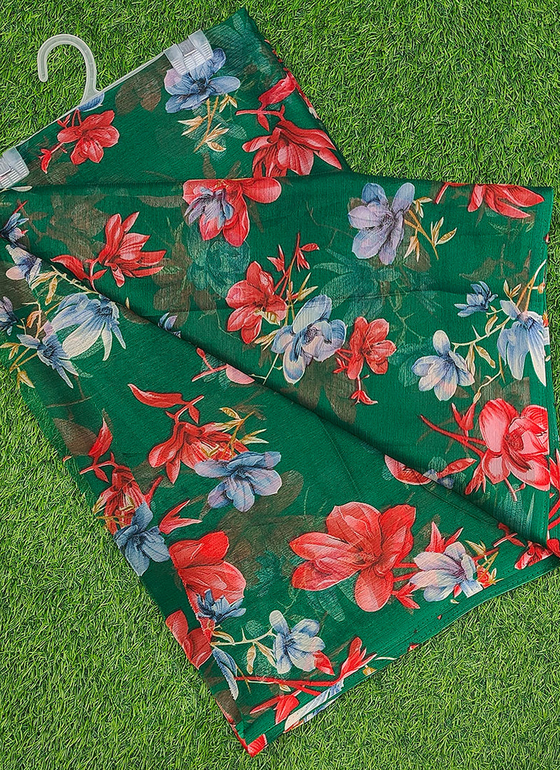 Garden Vareli Printed Nara Chiffon Saree without Blouse