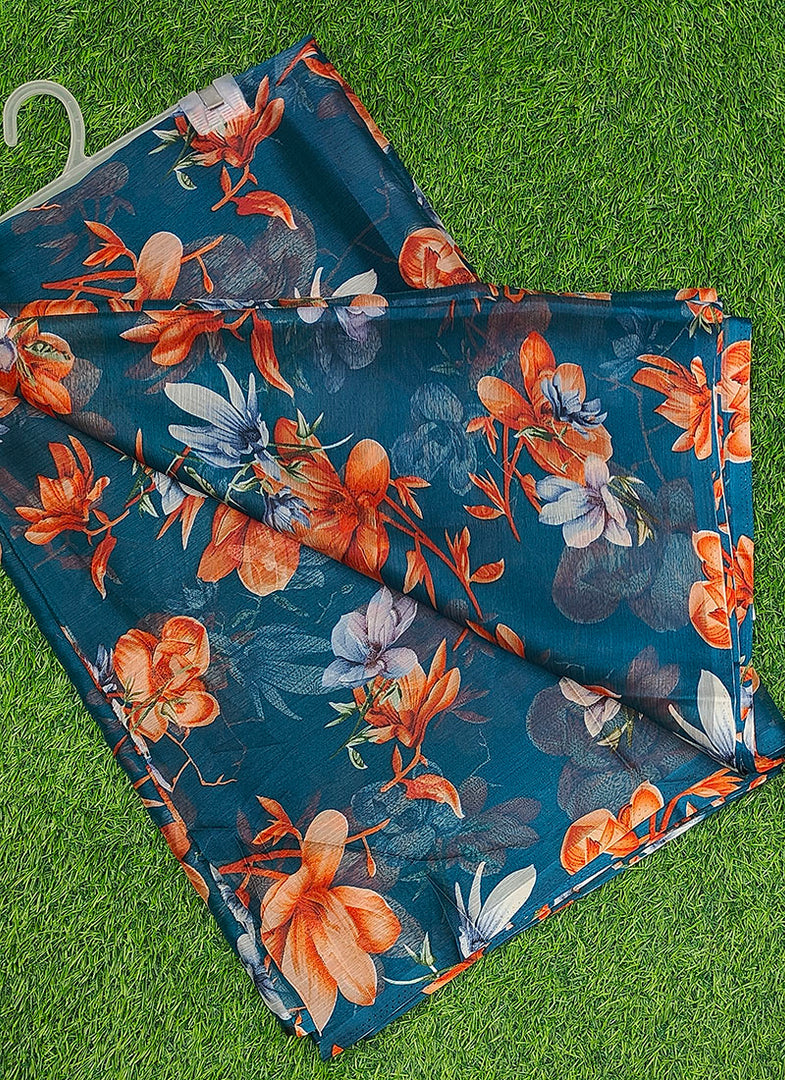 Garden Vareli Printed Nara Chiffon Saree without Blouse