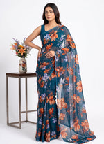 Load image into Gallery viewer, Garden Vareli Printed Nara Chiffon Saree without Blouse