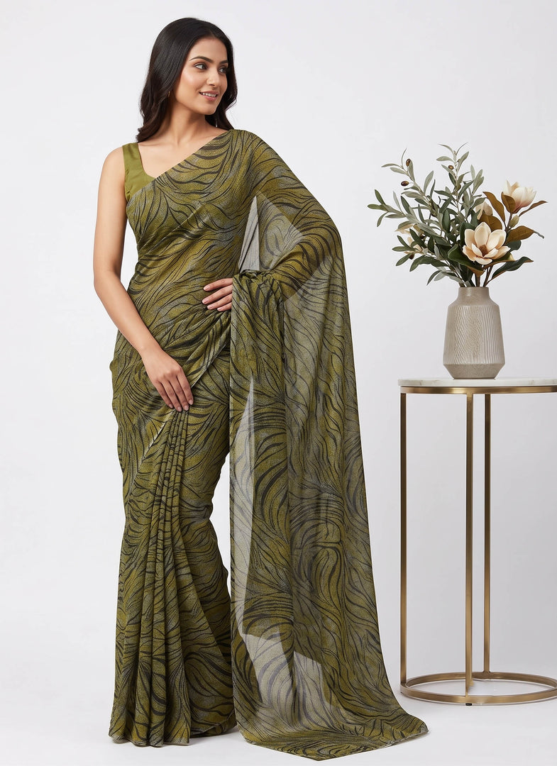 Garden Vareli Printed Nara Chiffon Saree without Blouse