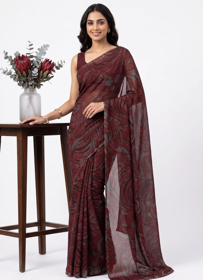 Garden Vareli Printed Nara Chiffon Saree without Blouse