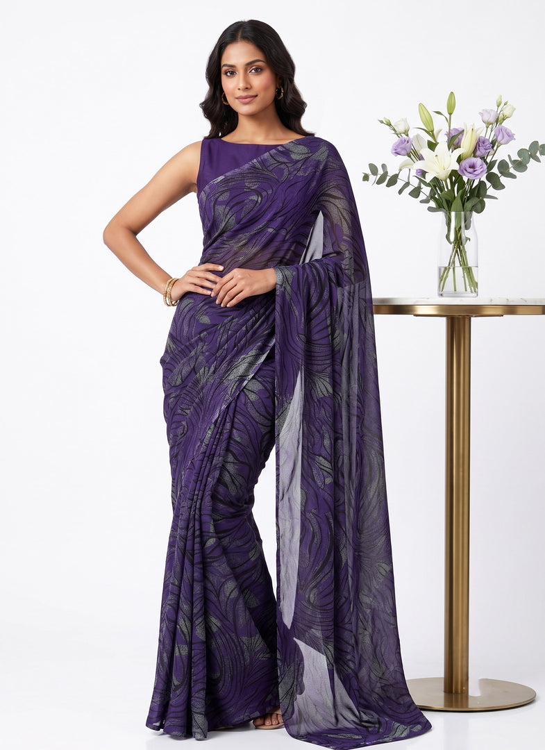 Garden Vareli Printed Nara Chiffon Saree without Blouse