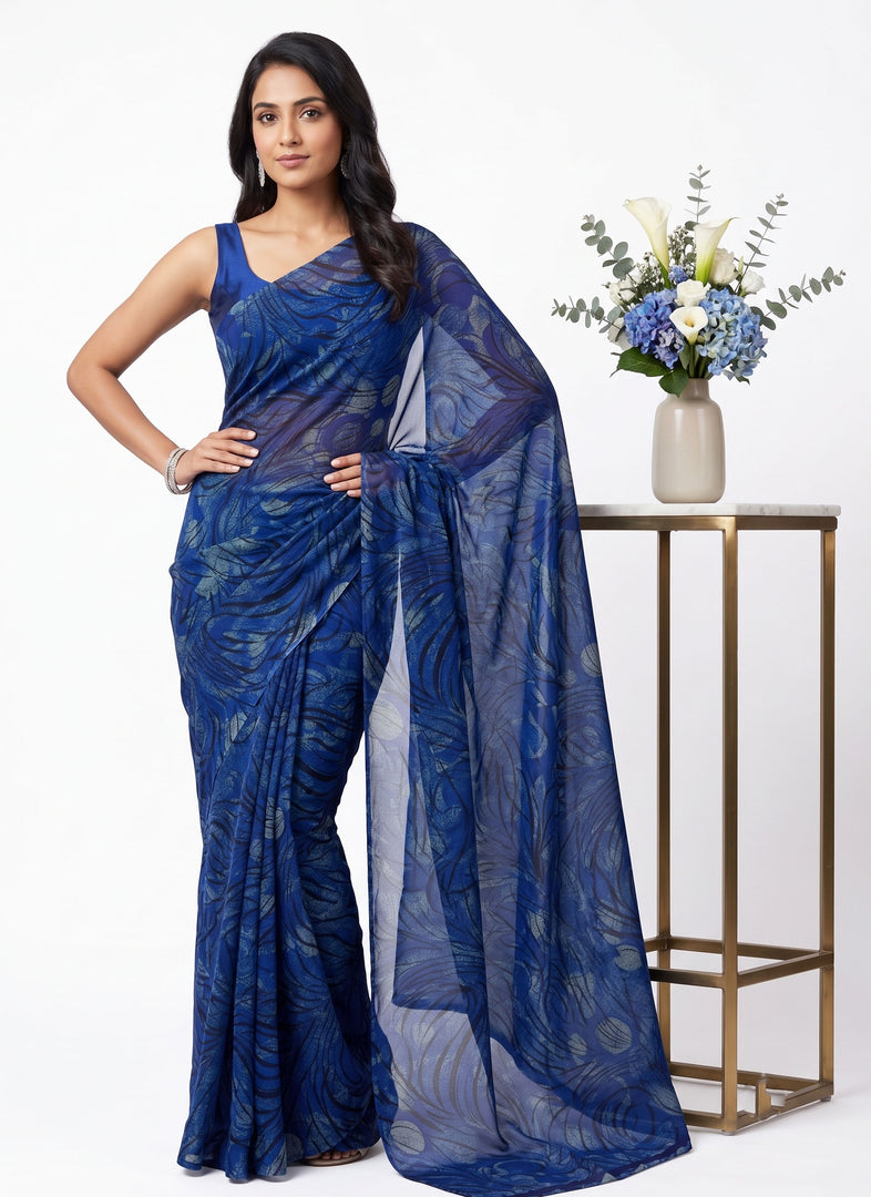 Garden Vareli Printed Nara Chiffon Saree without Blouse