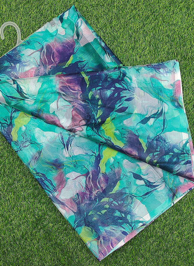 Garden Vareli Printed Nara Chiffon Saree without Blouse