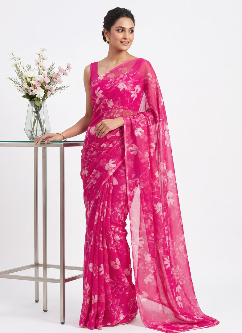 Garden Vareli Printed Nara Chiffon Saree without Blouse