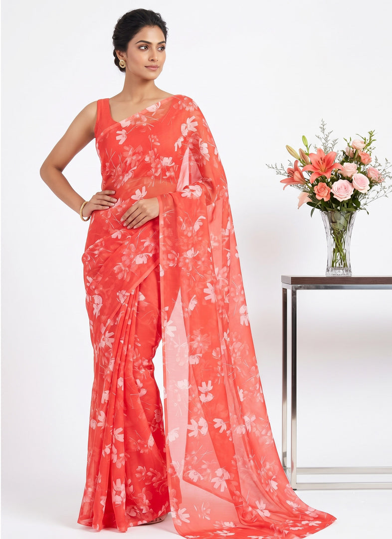 Garden Vareli Printed Nara Chiffon Saree without Blouse