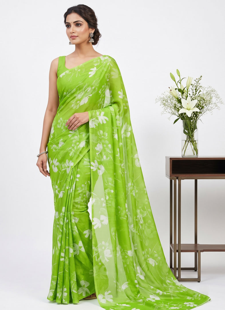 Garden Vareli Printed Nara Chiffon Saree without Blouse
