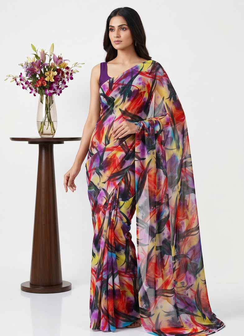 Garden Vareli Printed Nara Chiffon Saree without Blouse