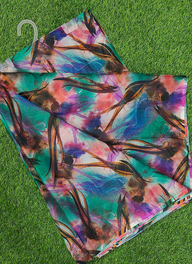 Garden Vareli Printed Nara Chiffon Saree without Blouse