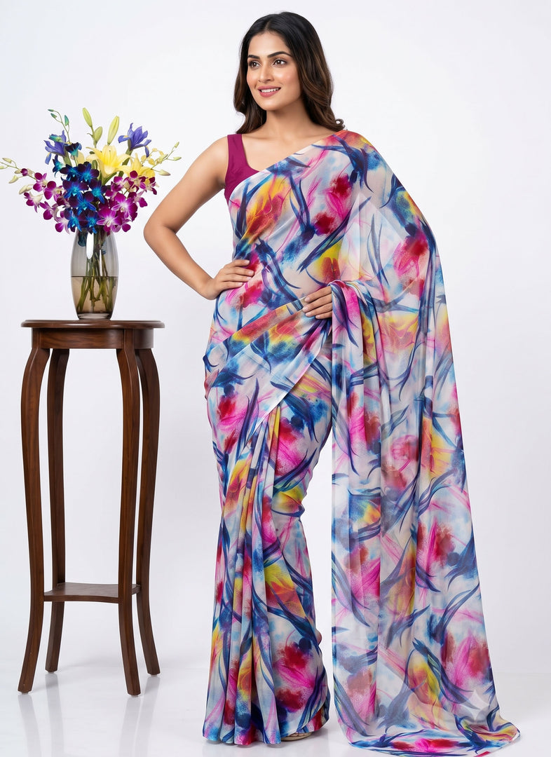 Garden Vareli Printed Nara Chiffon Saree without Blouse
