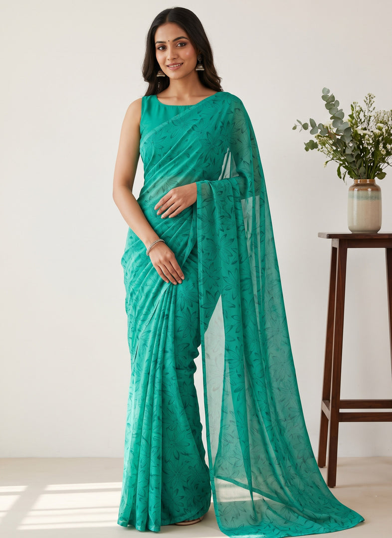 Garden Vareli Printed Nara Chiffon Saree without Blouse
