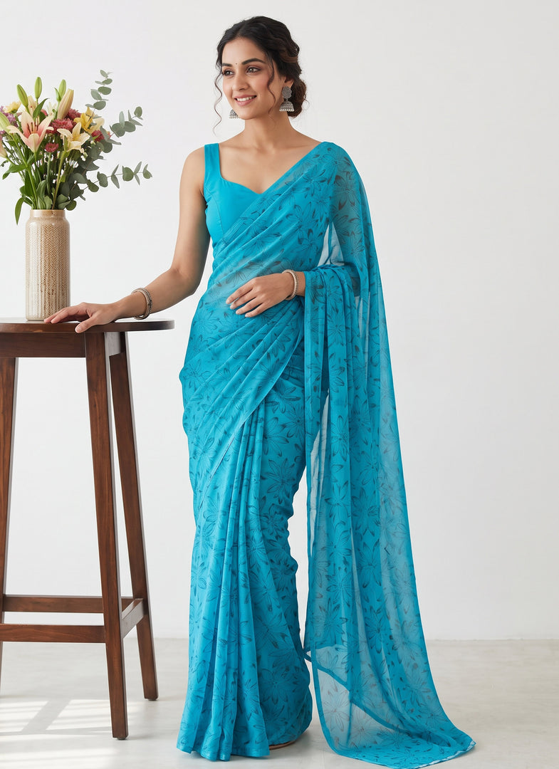 Garden Vareli Printed Nara Chiffon Saree without Blouse
