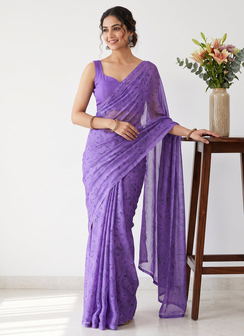Garden Vareli Printed Nara Chiffon Saree without Blouse