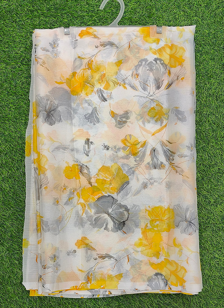 Garden Vareli Printed Nara Chiffon Saree without Blouse