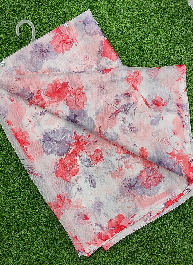 Garden Vareli Printed Nara Chiffon Saree without Blouse