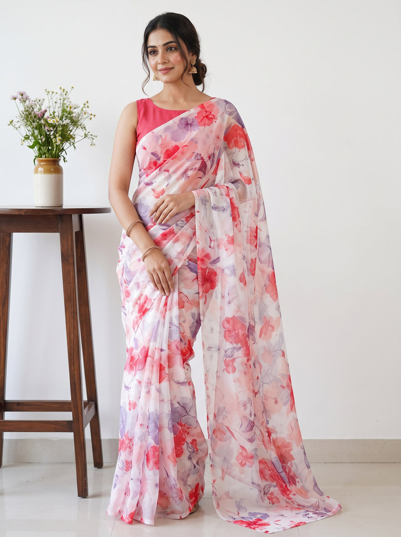 Garden Vareli Printed Nara Chiffon Saree without Blouse
