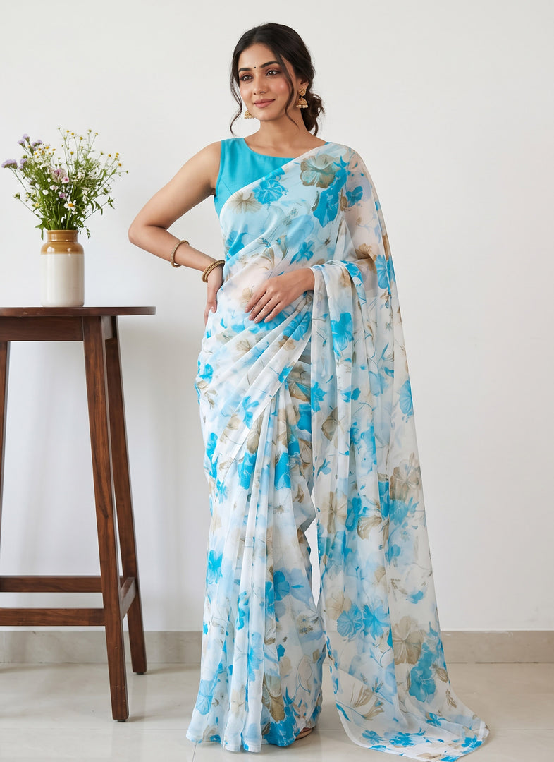 Garden Vareli Printed Nara Chiffon Saree without Blouse
