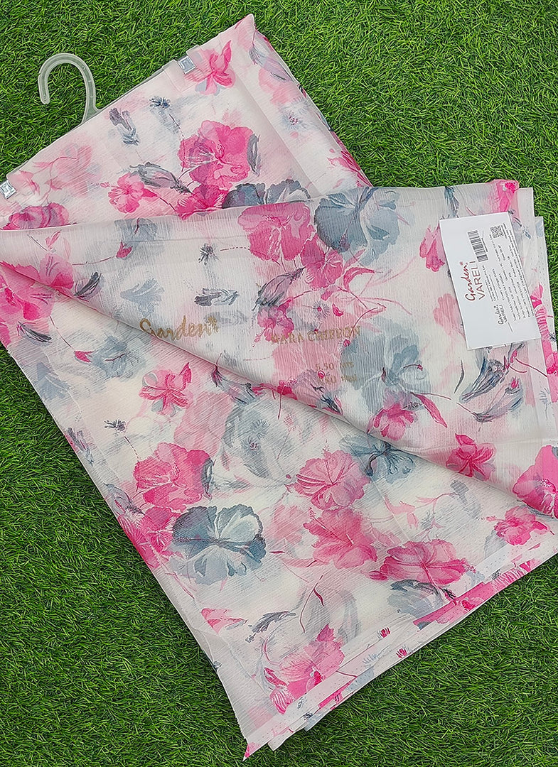 Garden Vareli Printed Nara Chiffon Saree without Blouse