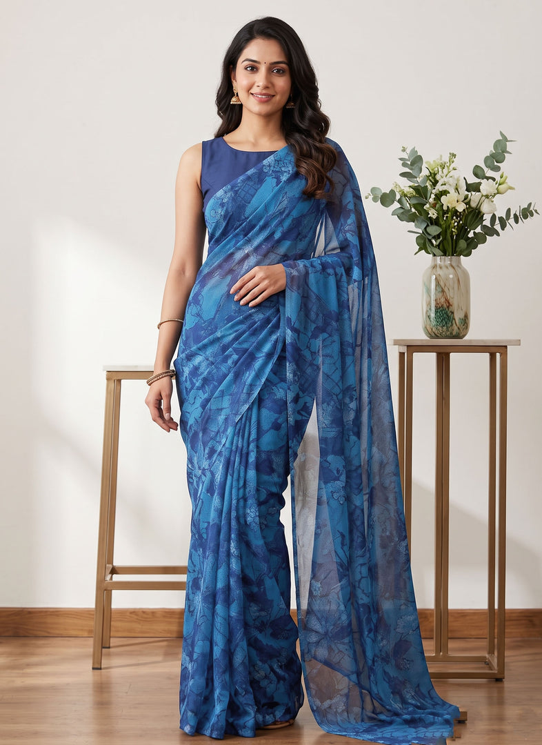 Garden Vareli Printed Nara Chiffon Saree without Blouse