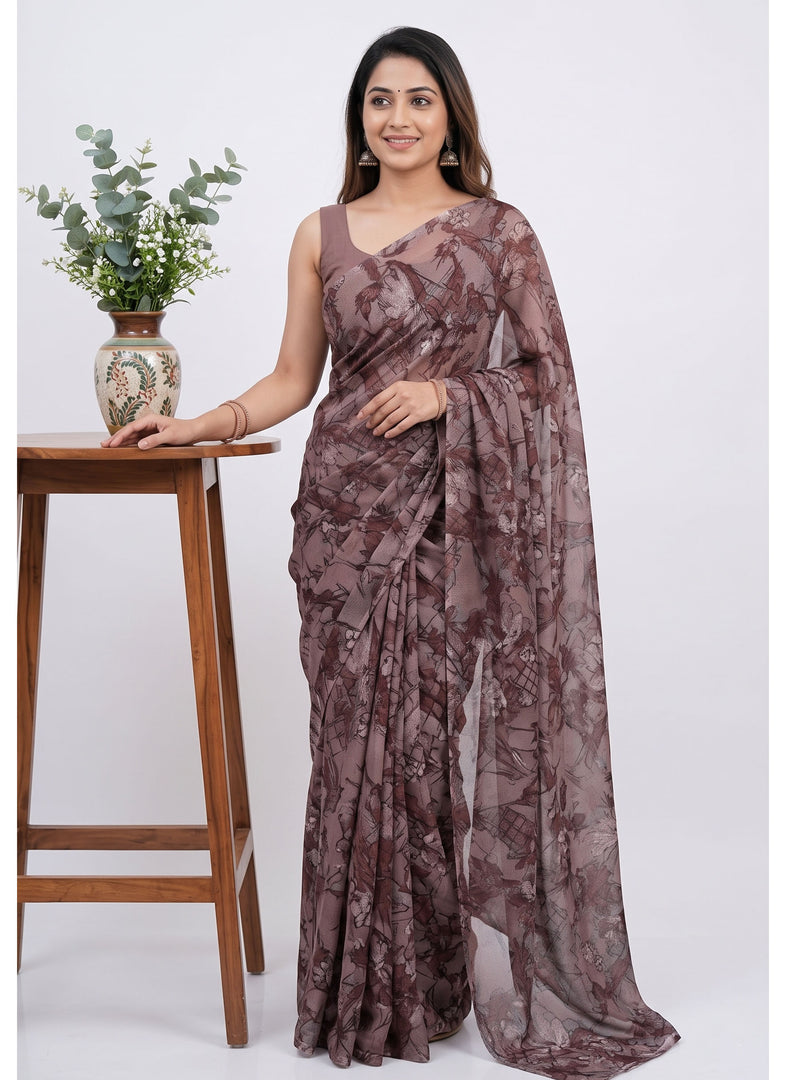 Garden Vareli Printed Nara Chiffon Saree without Blouse