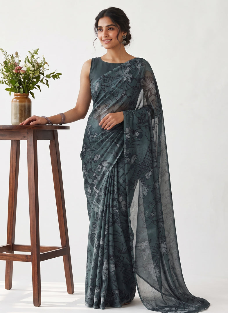 Garden Vareli Printed Nara Chiffon Saree without Blouse