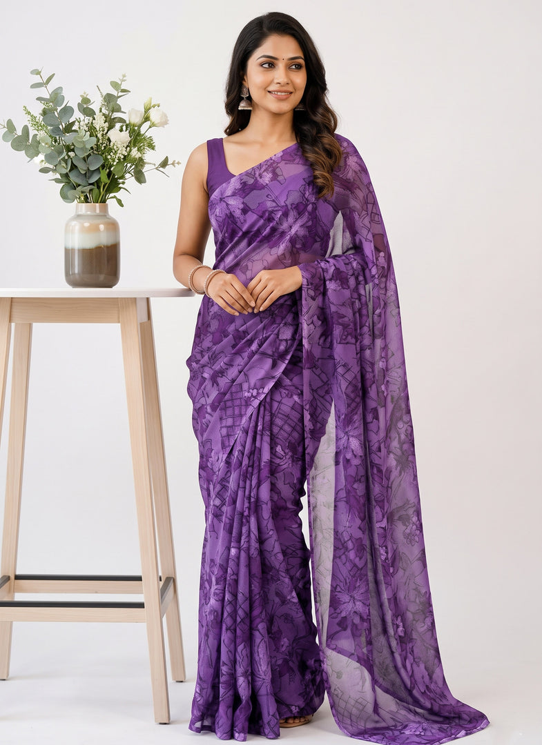 Garden Vareli Printed Nara Chiffon Saree without Blouse