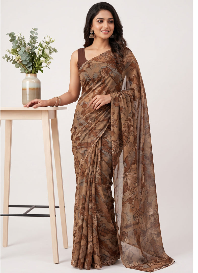 Garden Vareli Printed Nara Chiffon Saree without Blouse