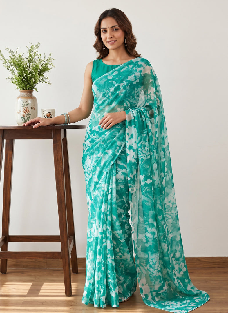 Garden Vareli Printed Nara Chiffon Saree without Blouse
