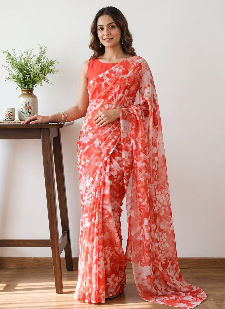 Garden Vareli Printed Nara Chiffon Saree without Blouse