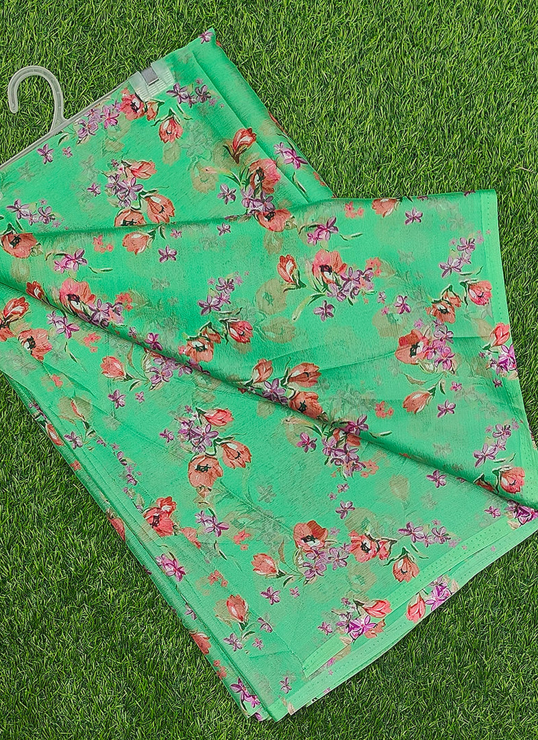 Latest Garden Vareli Printed Nara Chiffon Saree without Blouse