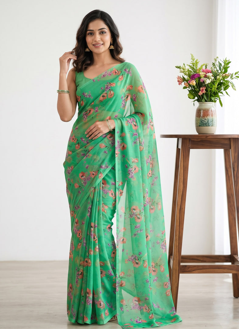 Latest Garden Vareli Printed Nara Chiffon Saree without Blouse