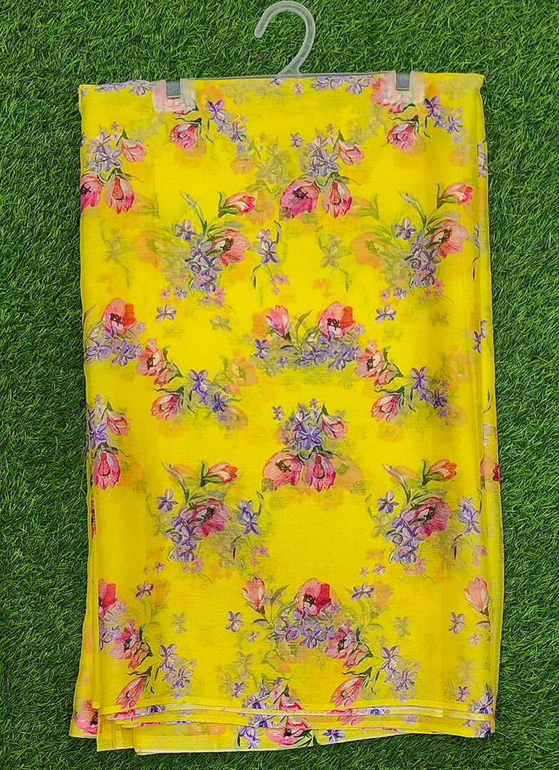 Latest Garden Vareli Printed Nara Chiffon Saree without Blouse