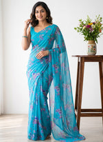 Load image into Gallery viewer, Latest Garden Vareli Printed Nara Chiffon Saree without Blouse