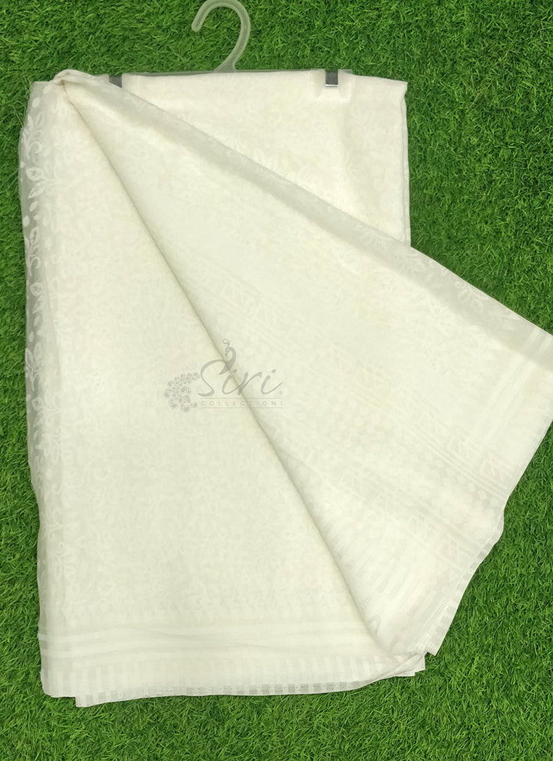 Beautiful Garden Vareli Printed White Summer Roganza Saree
