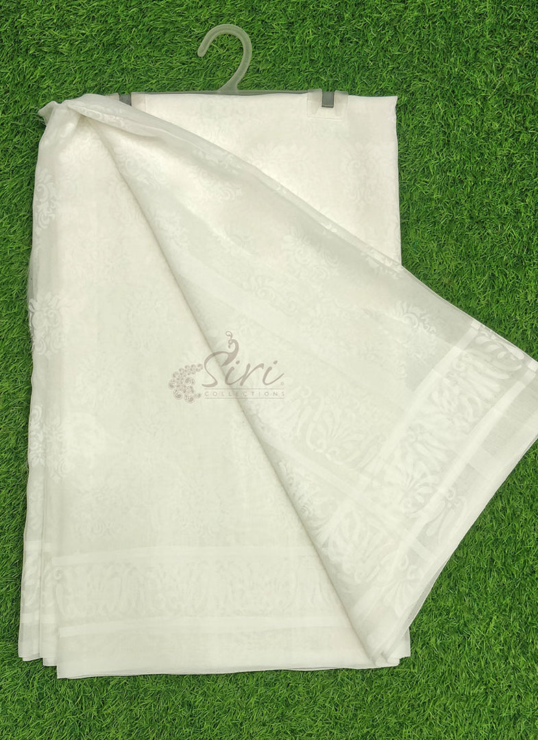 Beautiful Garden Vareli Printed White Summer Roganza Saree
