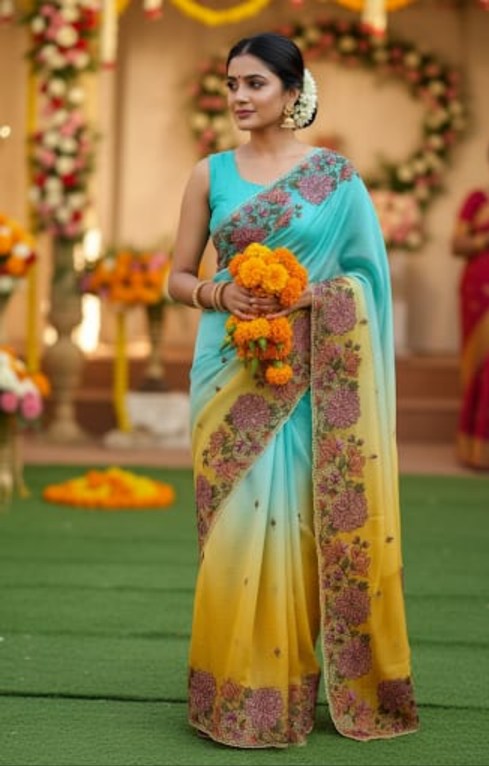 Beautiful Shaded Designer Crush Saree