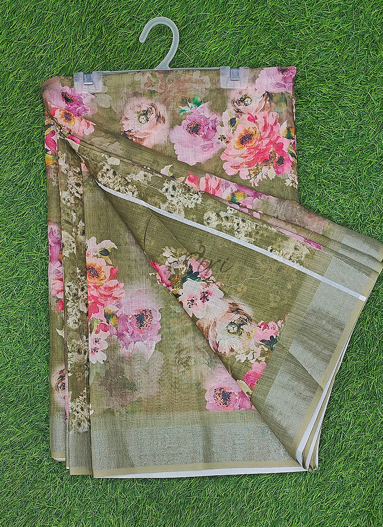 Beautiful Digital Print Linen Saree with Border