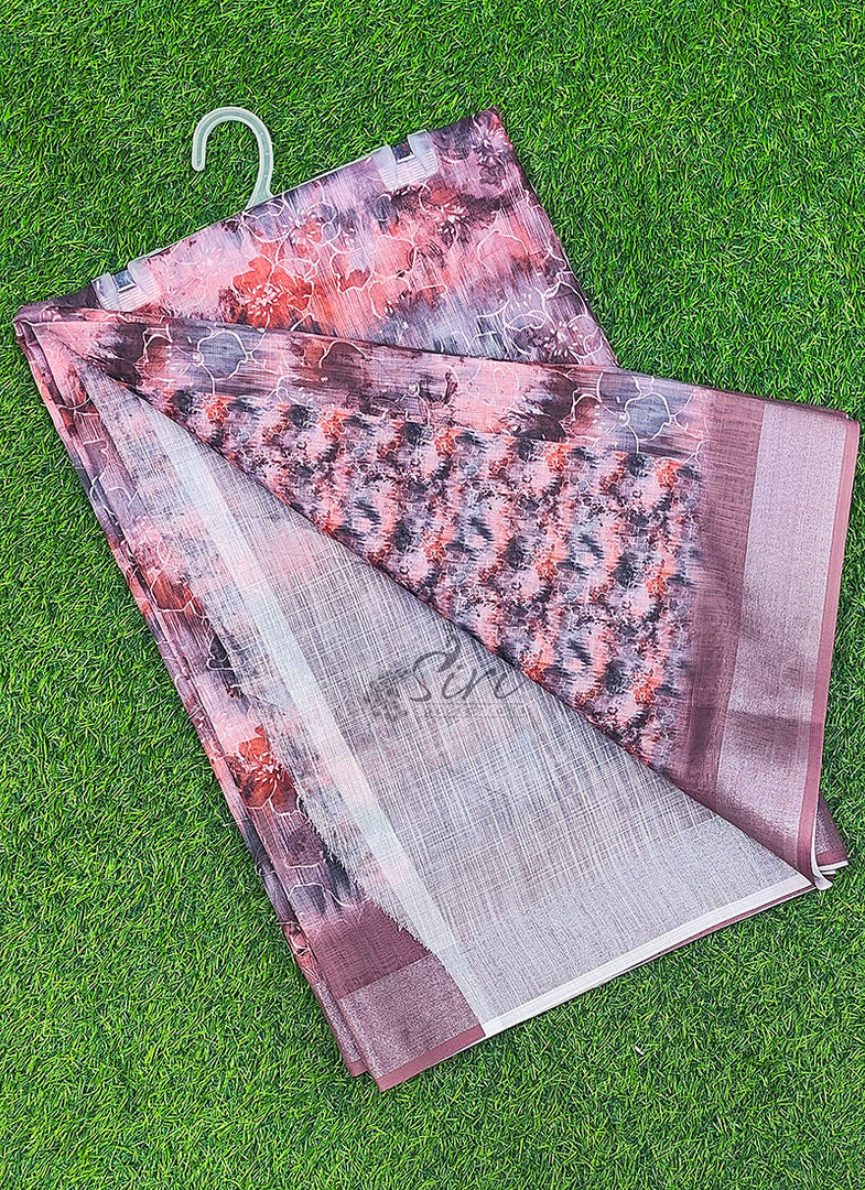 Beautiful Digital Print Linen Saree with Border