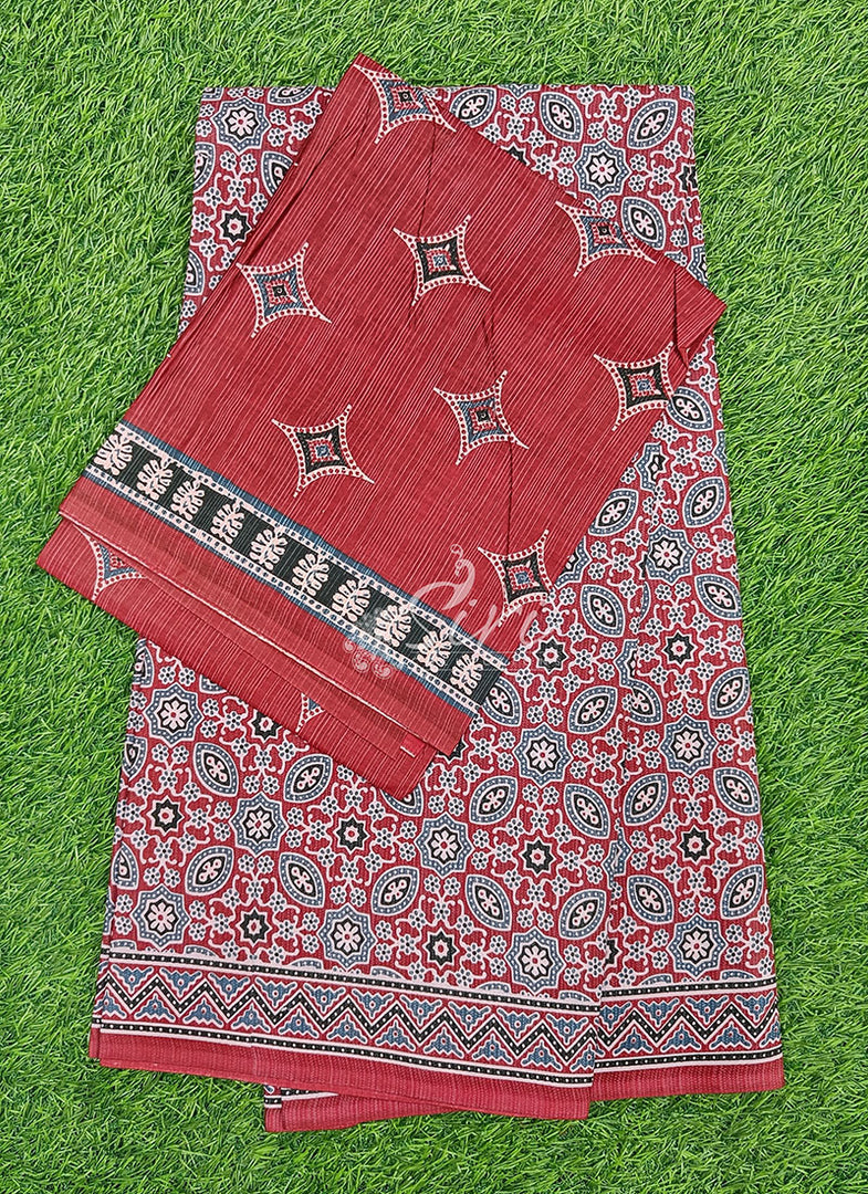 Ajrakh Print Pure Cotton Saree