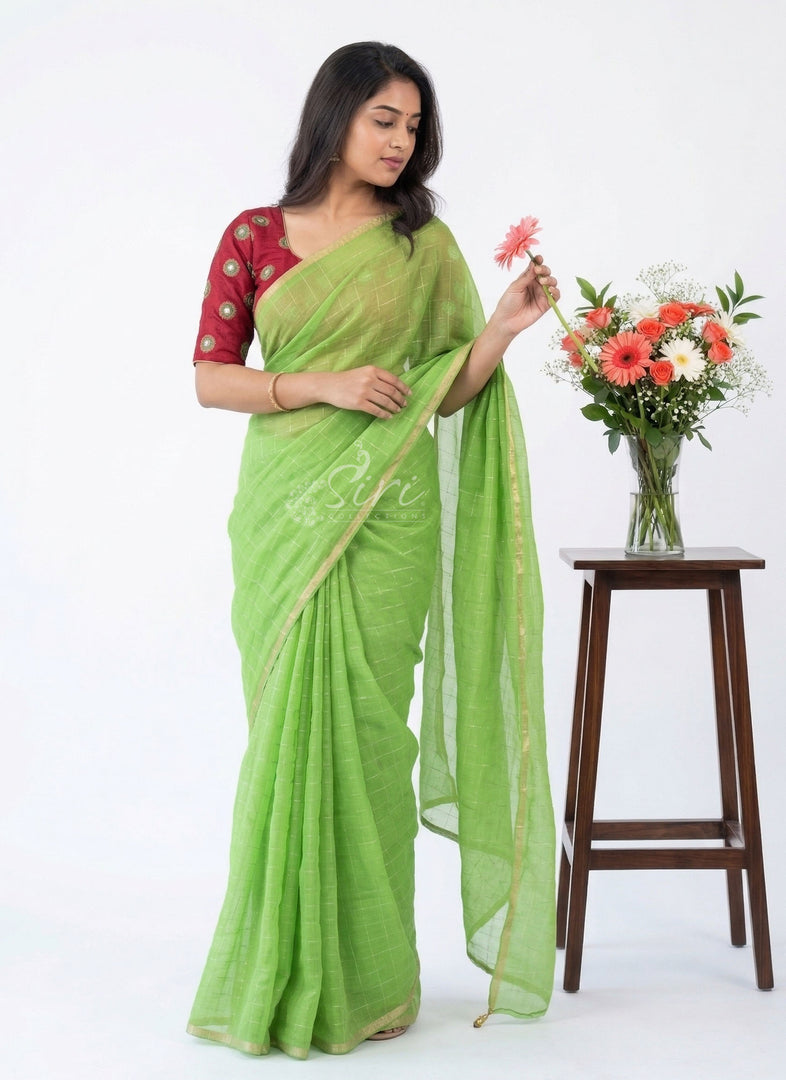 Lovely Chiffon Saree in Zari Checks