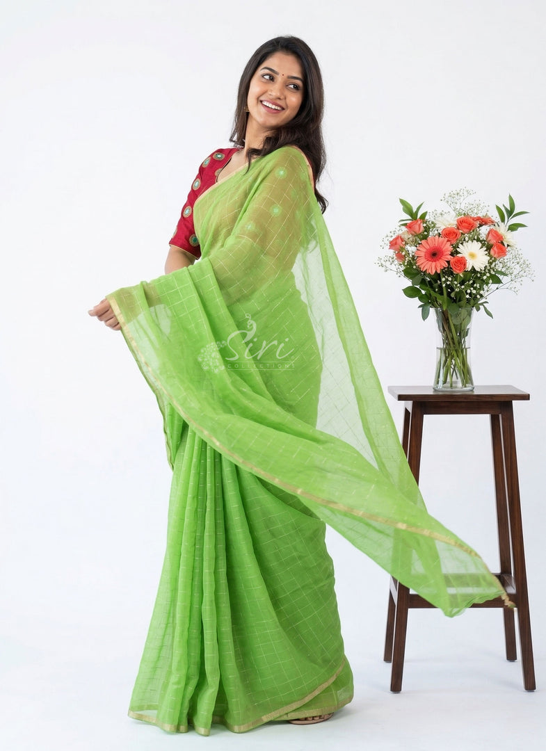 Lovely Chiffon Saree in Zari Checks
