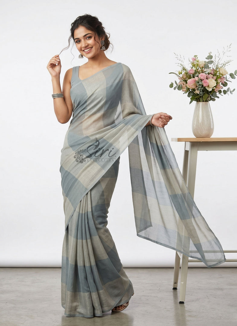Beautiful Elegant Grey Colour Soft Jute Georgette Saree