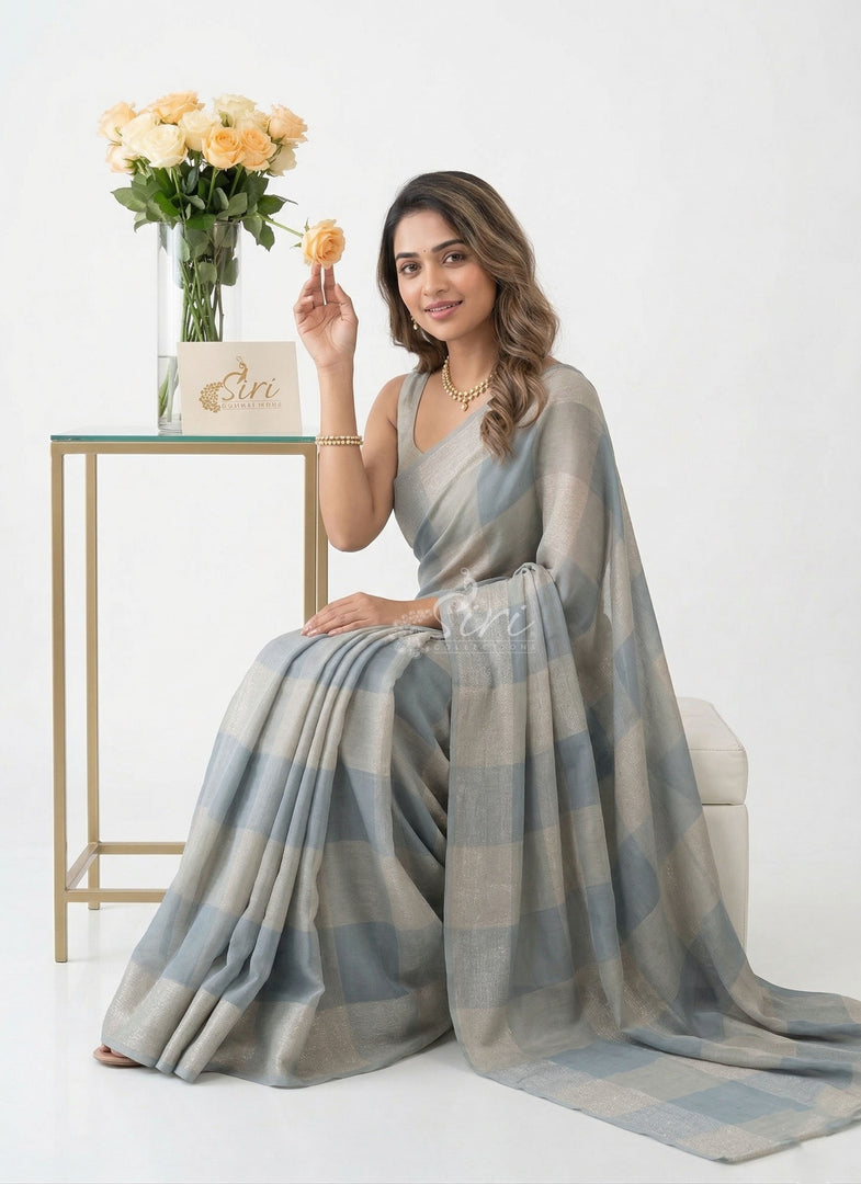 Beautiful Elegant Grey Colour Soft Jute Georgette Saree