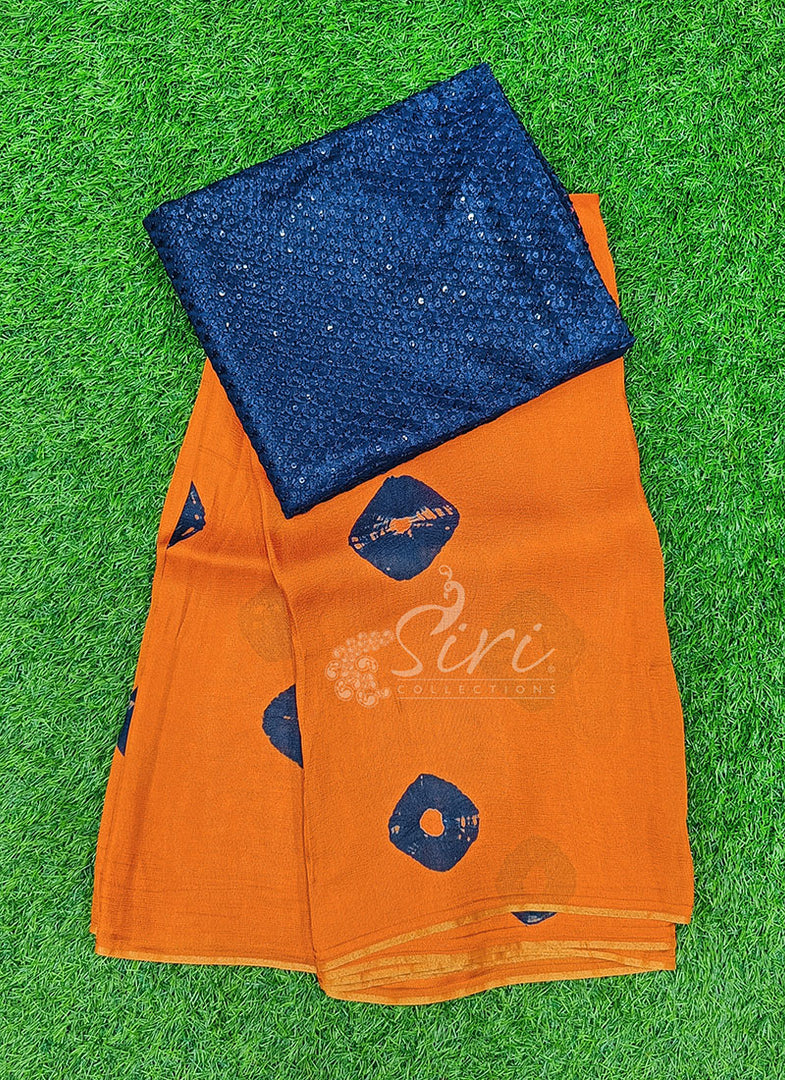 Lovely Jute Silk Saree with Sequins Work Blouse