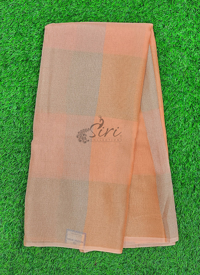 Beautiful Elegant Pastel Peach and Gold Soft Jute Saree