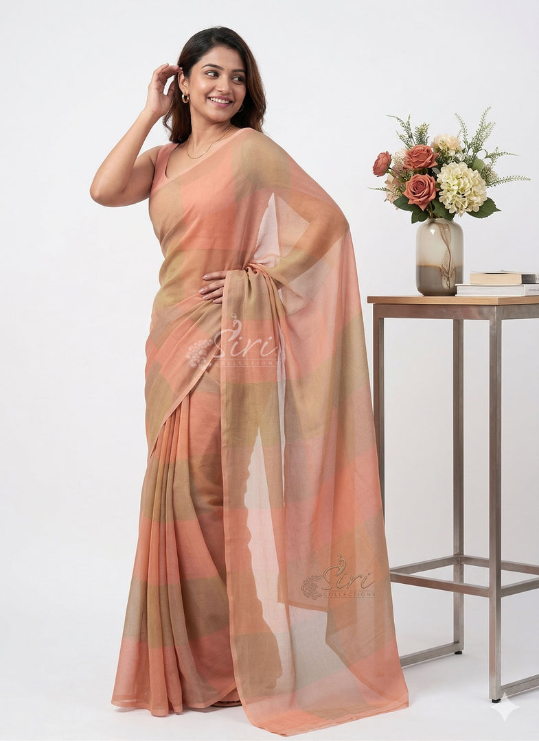 Beautiful Elegant Pale Peach Soft Jute Georgette Saree