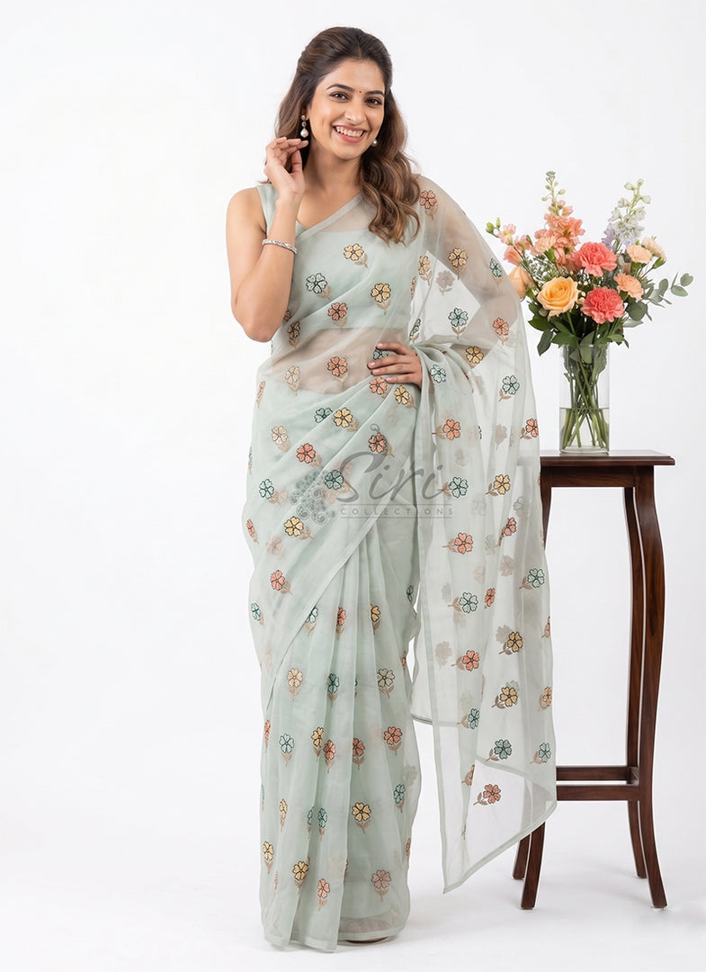 Lovely Organza Saree in Cute Flower Design