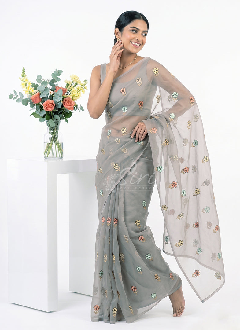 Lovely Organza Saree in Cute Flower Design